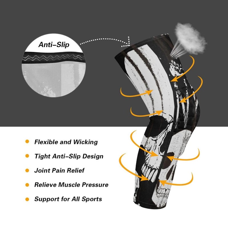 JUNZAN Youth Knee Pads for Wrestling Basketball Skull Graphic American Flag Bball Knee Pads with Sleeves Sport Knee Pad for Volleyball Football 1 Pair - Image 3